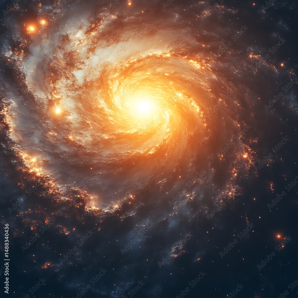Fototapeta premium Spiral galaxy in deep space. Vast swirling nebulae, intense colors, and countless stars