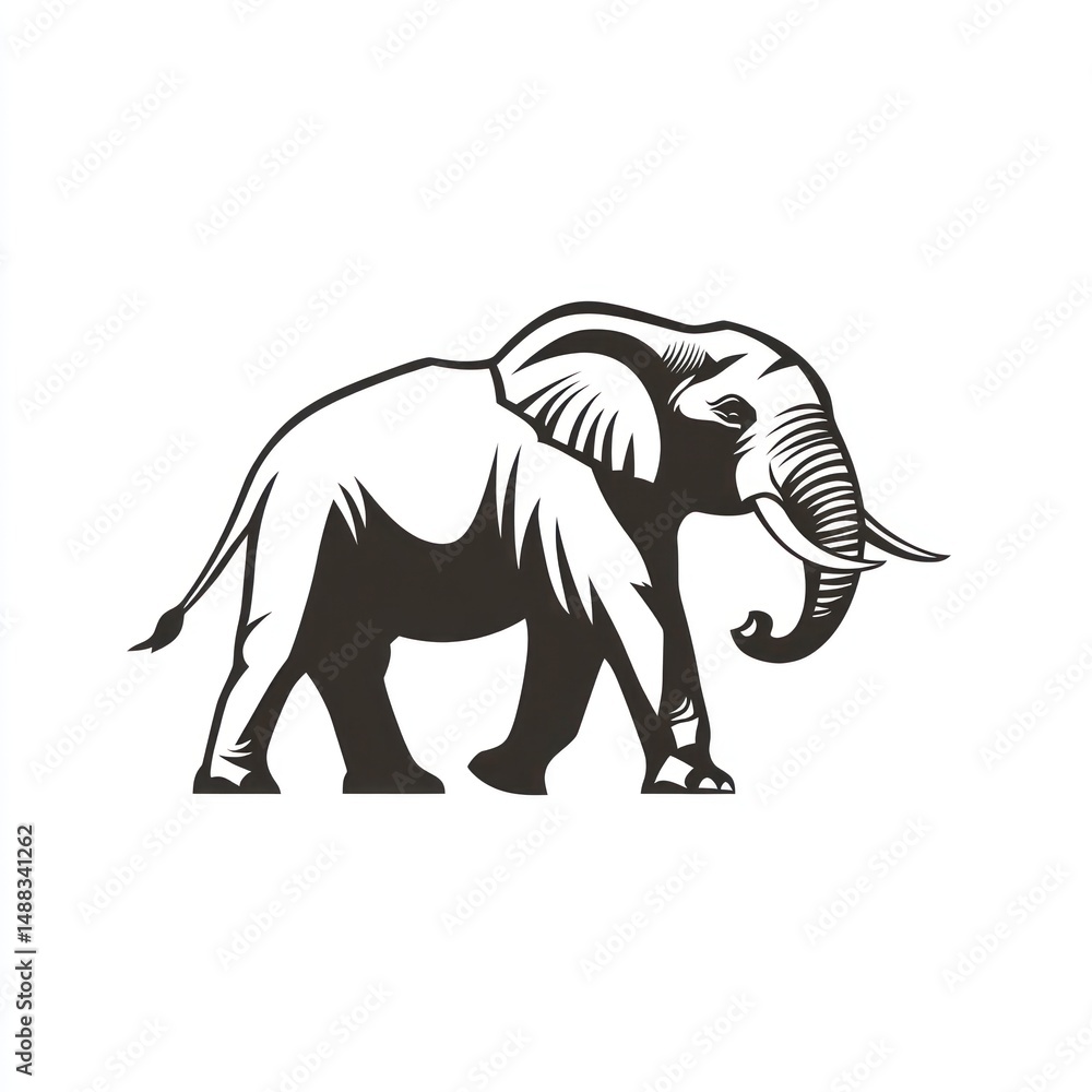 Fototapeta premium African elephant walking, savanna background, wildlife illustration, nature print