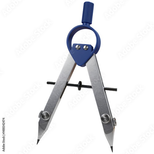 Blue and silver compass isolated on a transparent background