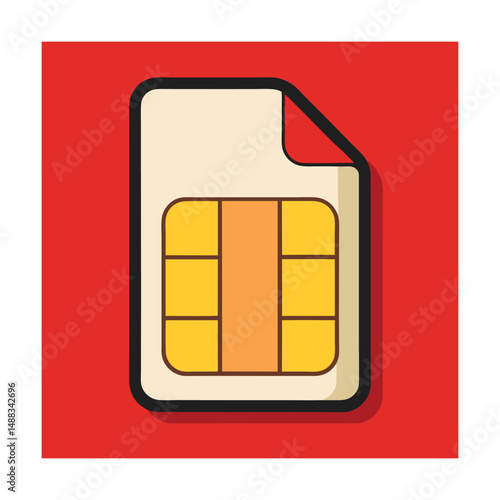 Digital illustration of a sim card in a clean flat design with a red background.