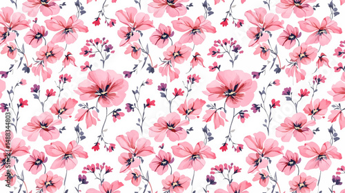 Seamles Red flower water color with background vector for fabric fashion and more