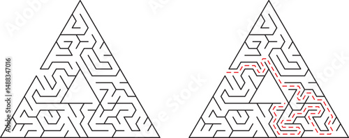 Triangular mazes representing problem solving and solution finding for business concepts