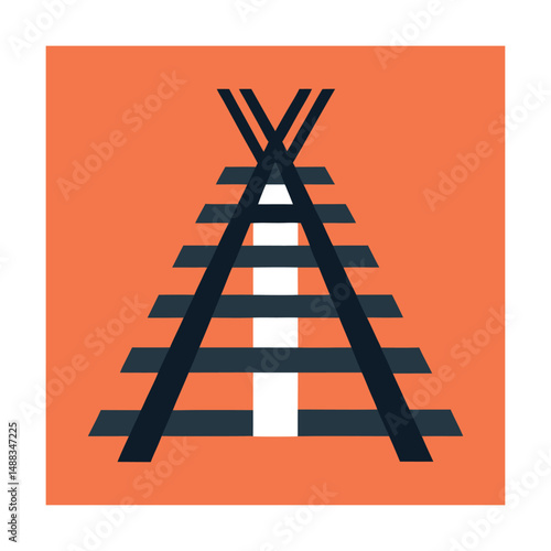 Minimalist abstract teepee illustration set against a bold orange background for design projects