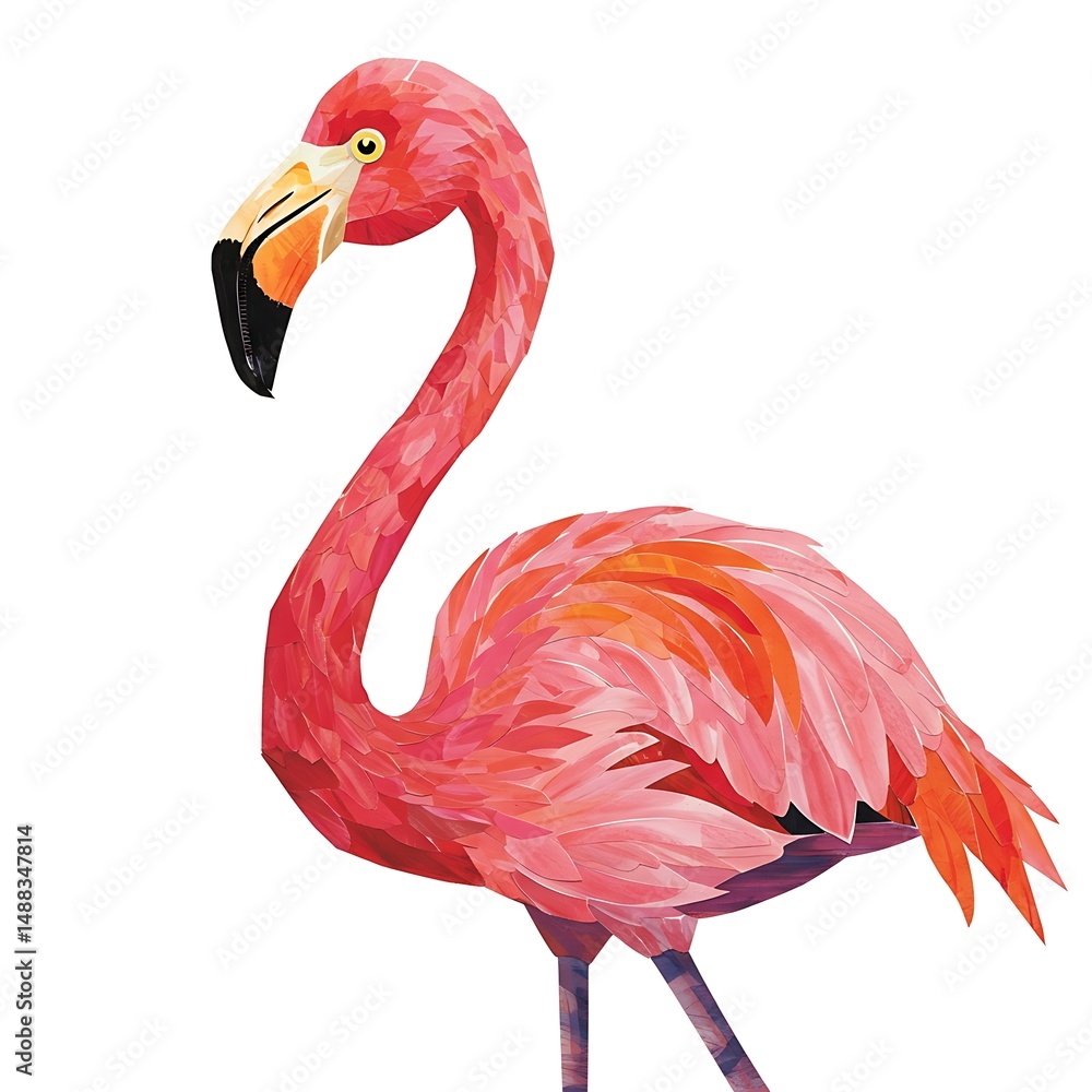 Fototapeta premium Vibrant Flamingo Illustration Standing Tall Against a Clean White Background