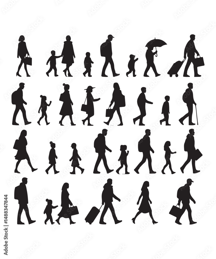 Obraz premium Happy family Illustrations Silhouette set. Silhouettes on isolated background.