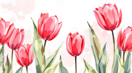 red tulips isolated on white watercolor