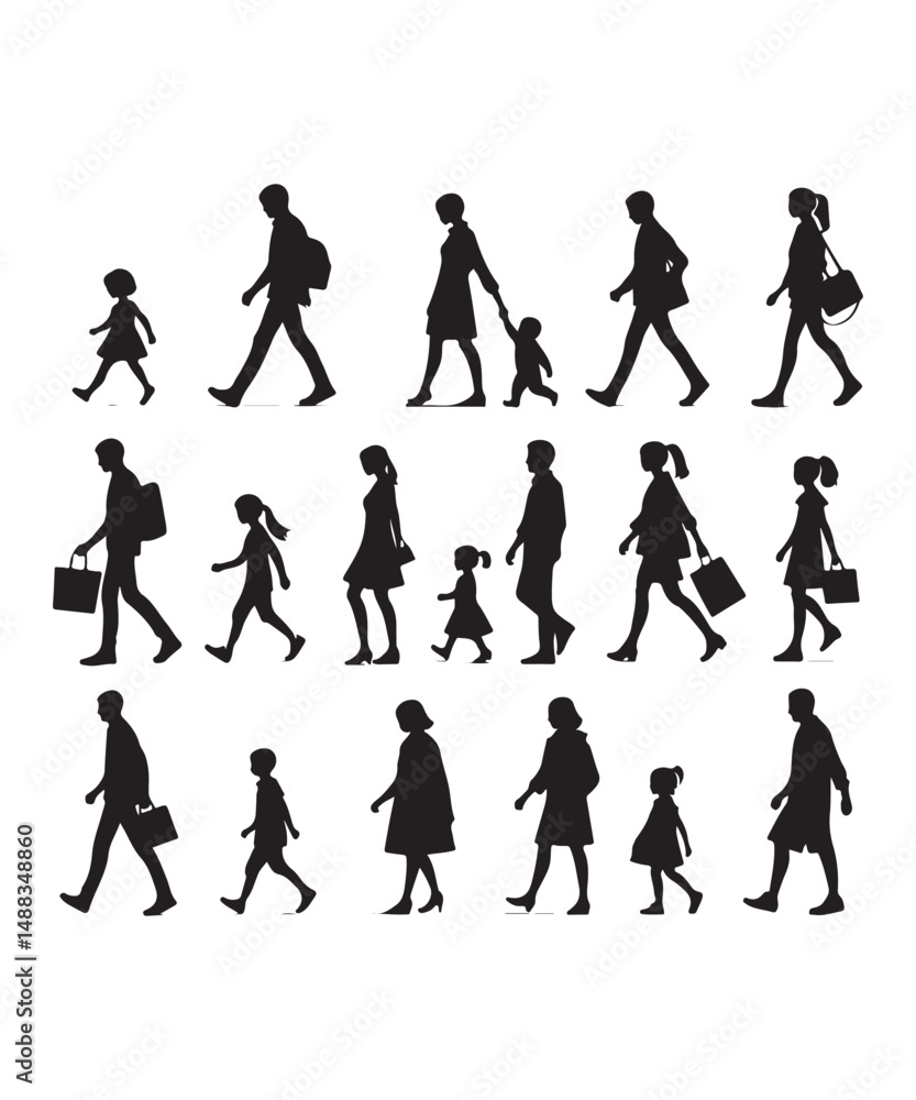 Obraz premium Happy family Illustrations Silhouette set. Silhouettes on isolated background.