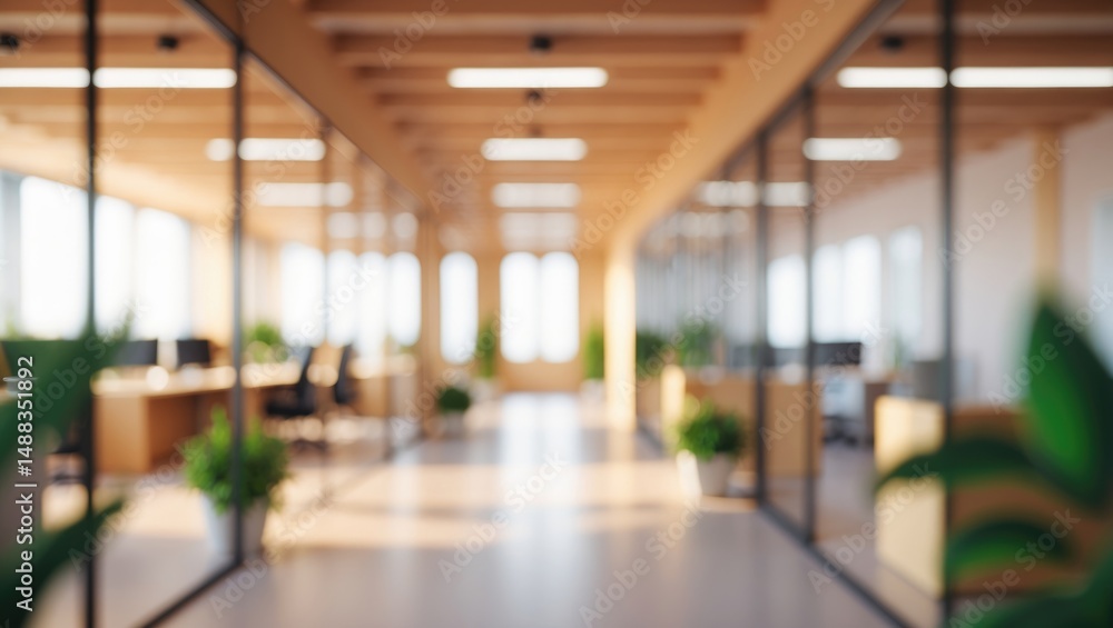 Abstract Blurred Open Plan Office with Light Bokeh Modern Design Abstract Blurred Open Plan Office with Light Bokeh Modern Design