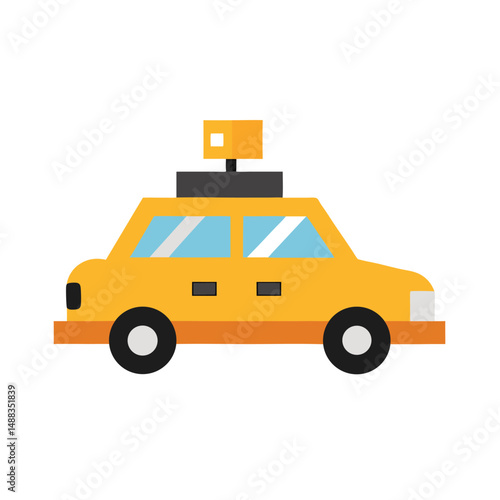 Flat design illustration of a yellow taxi cab with a light on the roof representing transportation