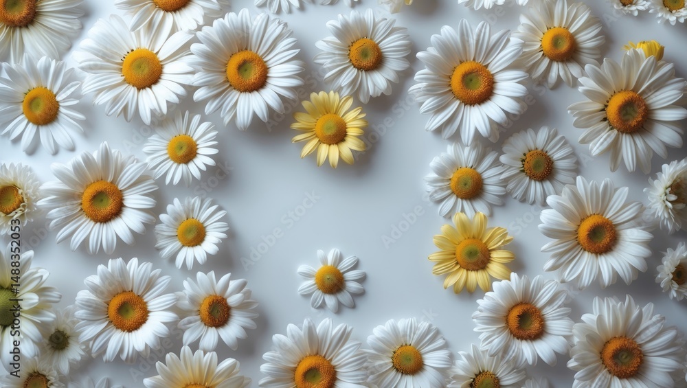 Isolated daisies flowers collection on background. Perfectly retouched with full depth of field in the photo. Top view, flat lay. Object, floral pattern. Isolated daisies flowers collection on background. Perfectly retouched with full depth of field in the photo. Top view, flat lay. Object, floral pattern.