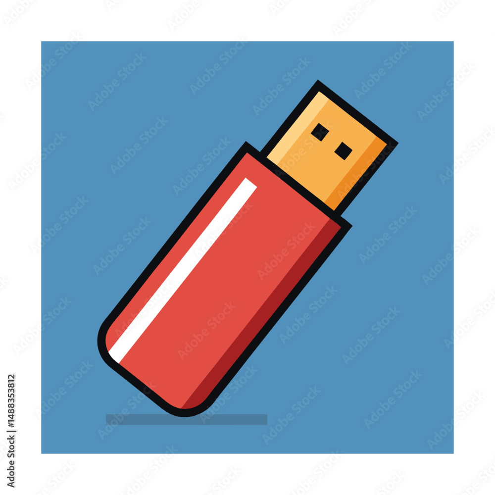Obraz premium Colorful and stylized illustration of a usb flash drive icon on blue background