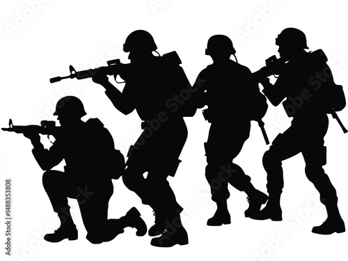 Silhouette of Four Soldiers in a Military Formation