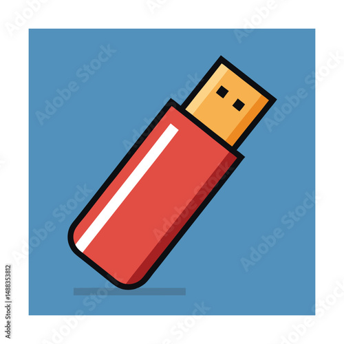 Colorful and stylized illustration of a usb flash drive icon on blue background