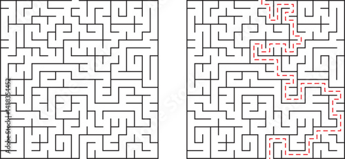 Maze puzzle with a solved path graphic representing problem solving and strategy