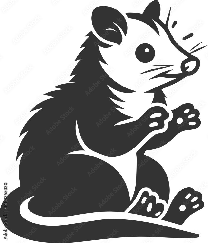 Obraz premium Cute animal opossum silhouette vector drawing