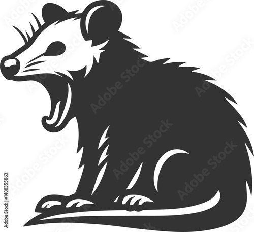Cute animal opossum silhouette vector drawing
