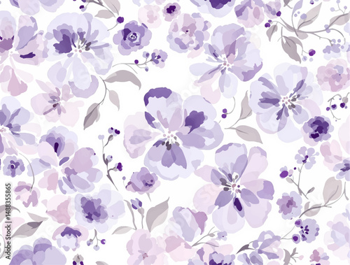 Meadow flowers seamless pattern. Watercolor illustration. Flowers, summer field, butterfly, ladybirds. Kitchen towel, romantic wildflowers, tablecloth, dress for girls, crib bumpers. Herbal decoration