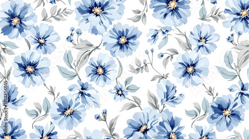 Seamles Blue  flower water color with background vector for fabric fashion and more