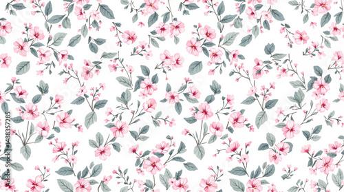 Boho watercolor floral pattern with dusty pink and beige peonies and olive green leaves  hand-painted seamless rustic chic design for textiles and decor.