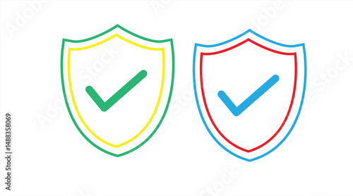 
shield icon with colored check mark, indicating protection, or security, on a white background. vector illustration
