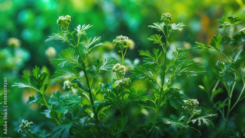 The stunning expansive natural view of the plant in the image is focused on as an herb. The stunning expansive natural view of the plant in the image is focused on as an herb.
