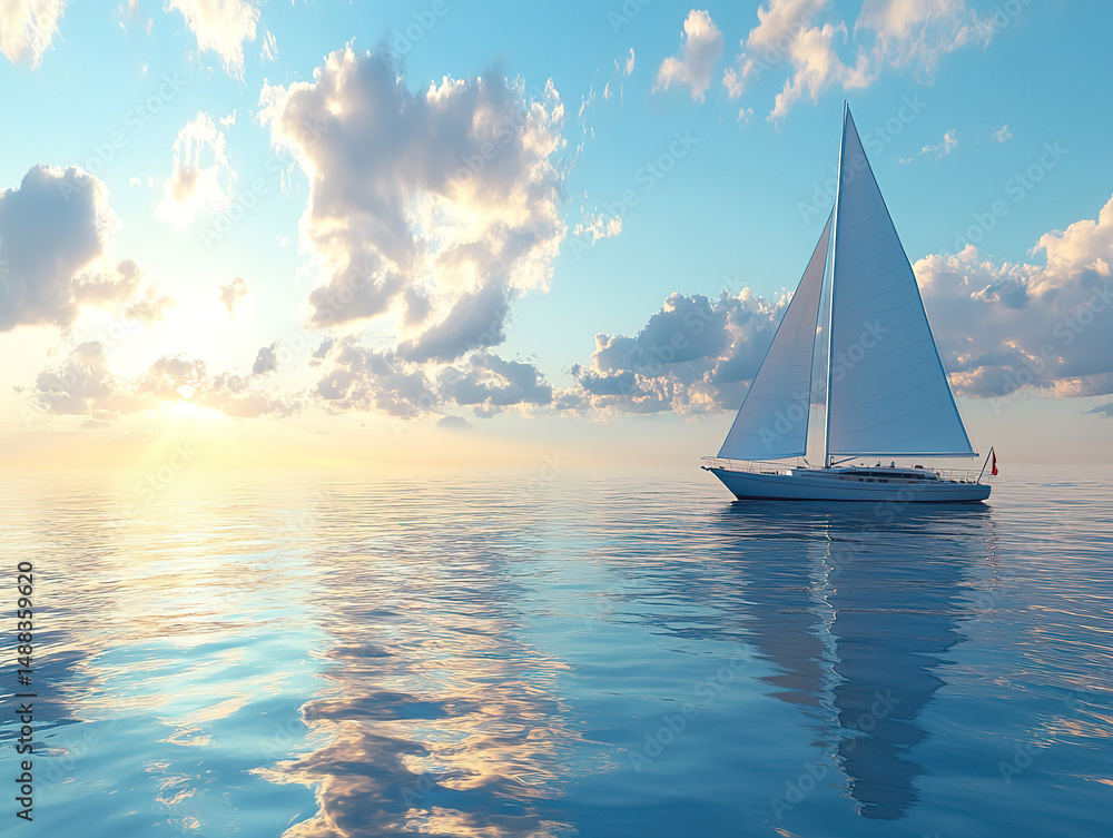 Fototapeta premium Luxury Sailboat Cruising Through Tranquil Blue Waters