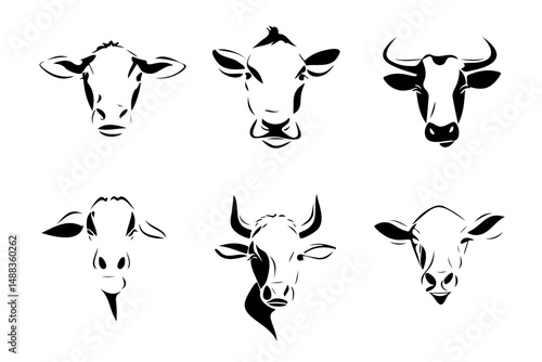 Bull Head Vector Logo In style of Clean Outline Vector Illustration For Branding, Identity, and Business Design Perfect for Minimalist Tattoo, Western Theme, or Farm Product Packaging