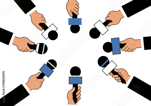 Press Conference Journalists and Microphones Illustration
