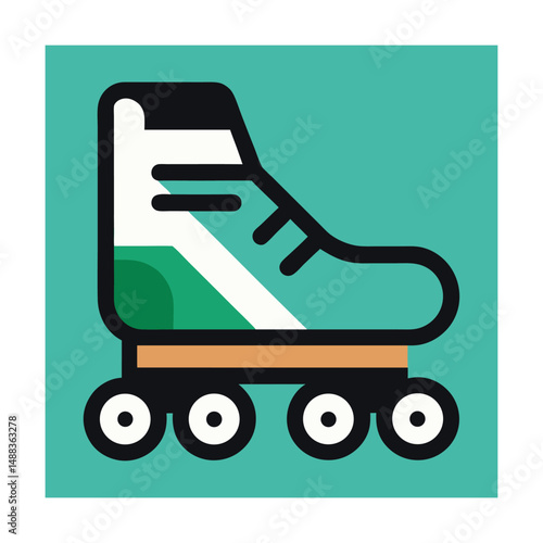 Stylish illustrated roller skate in mint green and black with bold outline against teal background