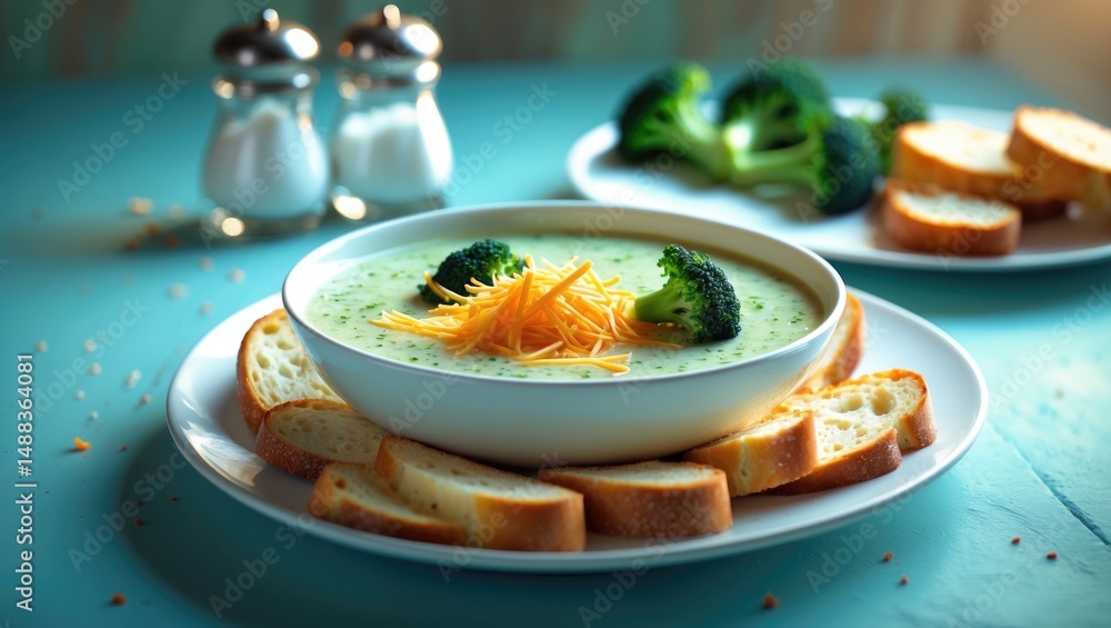 Delicious creamy soup paired with toasted cheese bread Delicious creamy soup paired with toasted cheese bread
