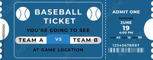 Admit One Baseball Ticket Game June Nineteenth Team A versus Team B Game Location Baseball Season