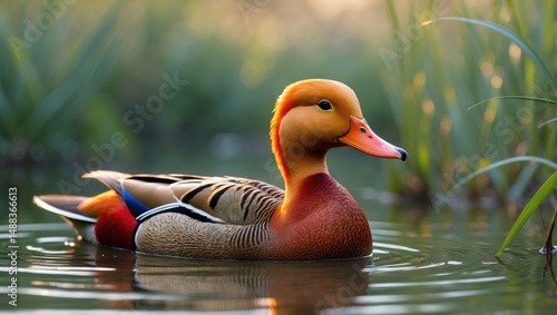 Mandarin Duck unwinding in a wetlands