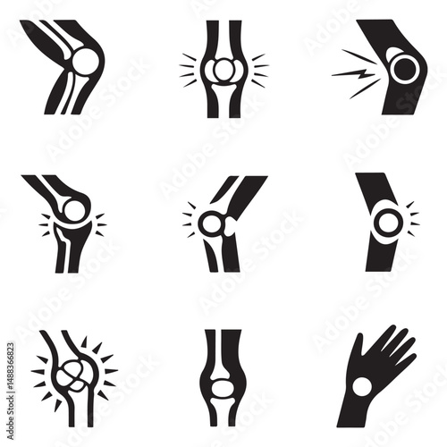 joint pain icon pack Vector black silhouette. with white background