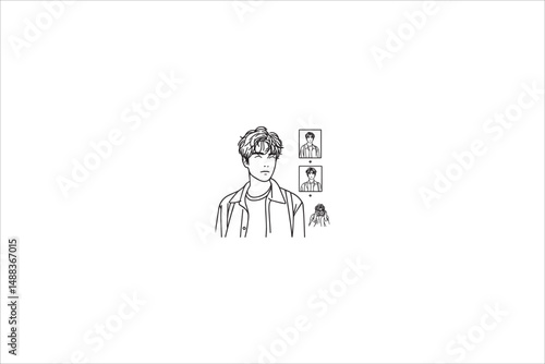 line art gril photo silhouette with a simple, understated design set against a white background