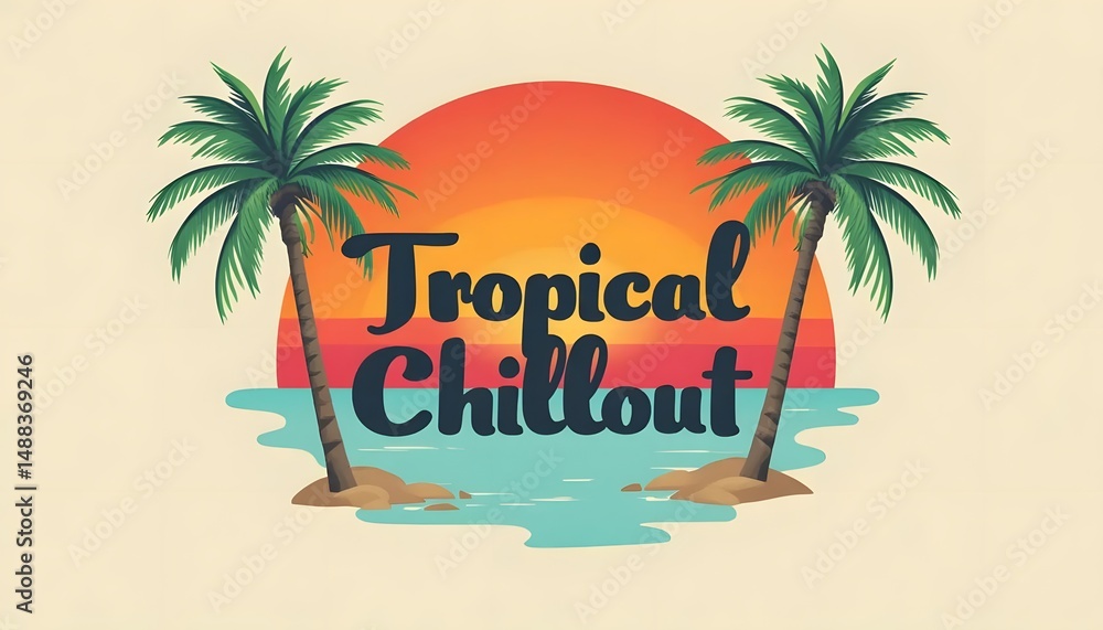 Fototapeta premium Tropical Chillout Illustration with Palm Trees and Sunset Design