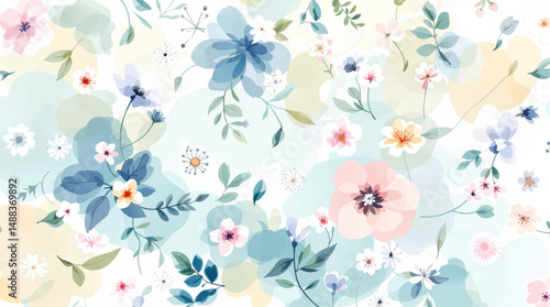 Pastel vintage theme with vector, spring flowers for fabric, prints, greeting cards.