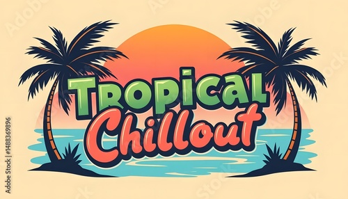 Wallpaper Mural Tropical Chillout Illustration with Palm Trees and Sunset Graphic Torontodigital.ca