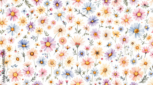 Watercolor wild flowers, leaves and grass set. Collection botanic garden elements. Vector isolated illustration in vintage style