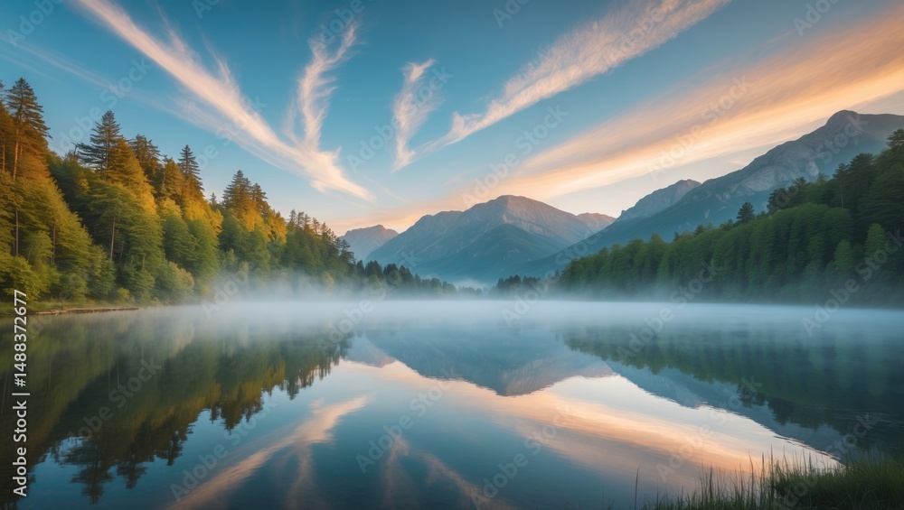 Fototapeta premium Design of Natural Scenery: Mountain and Lake