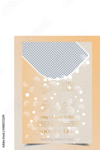 Floral wedding invitation template, set with brown and peach, flowers and leaves decoration. Foliage  bride card design concept