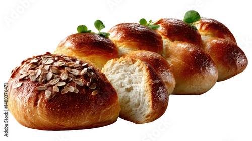 Golden Baked Artisan Bread: A close-up shot of freshly baked golden bread, highlighting the crusty exterior and soft interior. Emphasizing the delightful, comforting nature of home-baked goods.