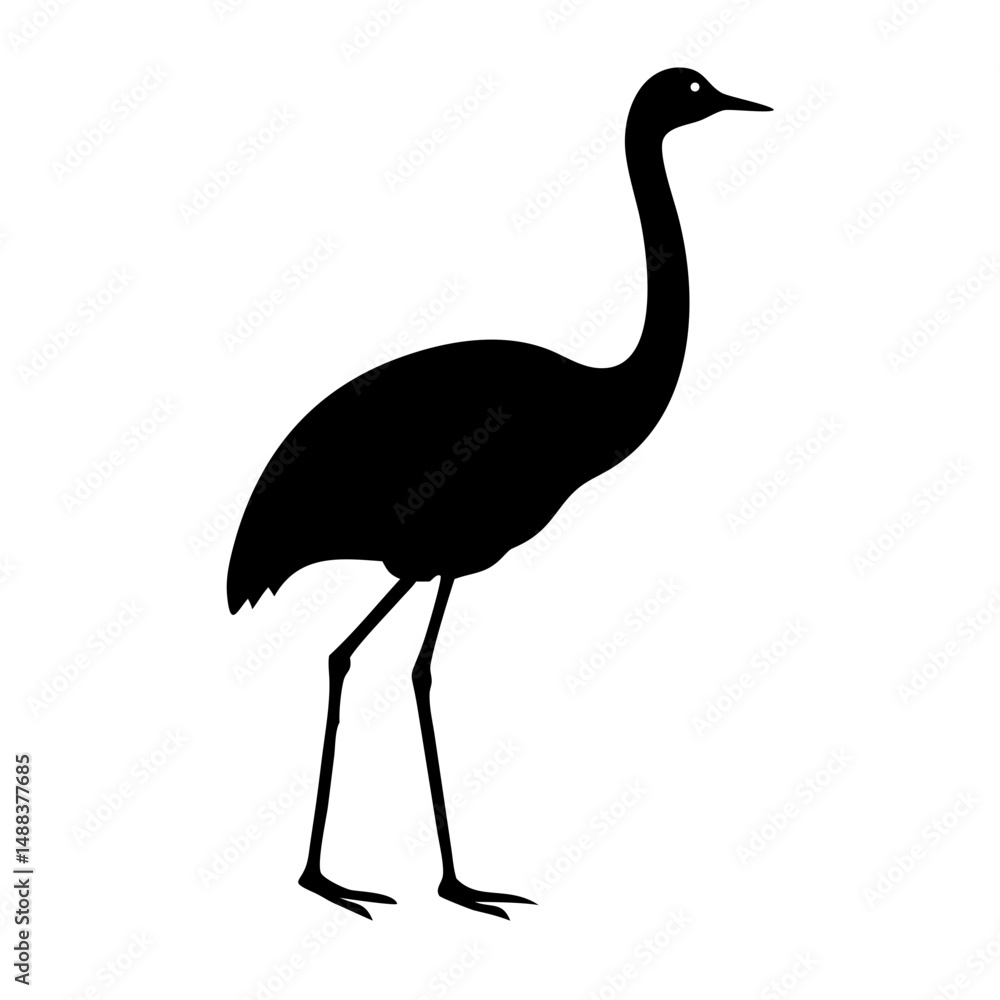 Obraz premium Black Rhea Silhouette – Flat Rhea Wildlife Vector 