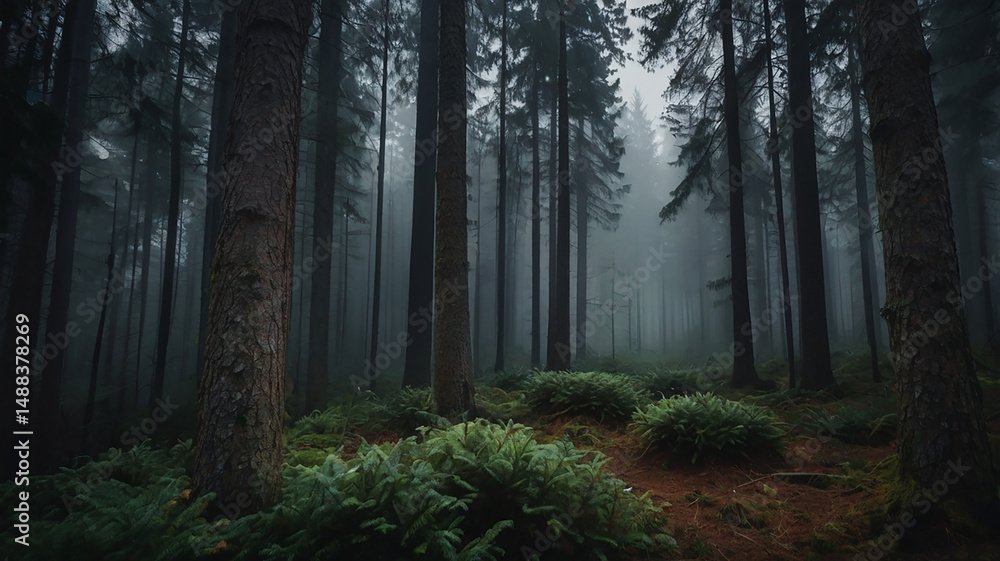 Fototapeta premium morning in the woods foggy