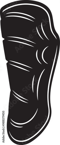 Football protection of the feet. Close-up of a pair of silver-grey striped padded shin guards isolated on a white background. Shinguards protect against fractures and bruises.