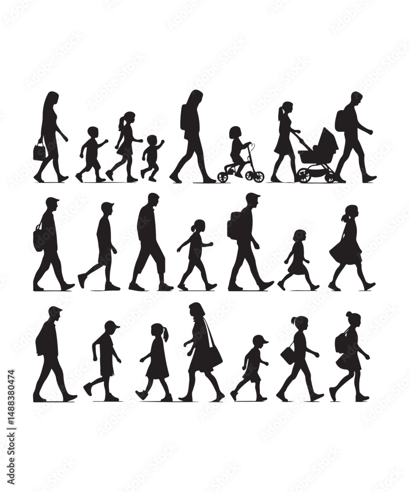 Fototapeta premium Happy family Illustrations Silhouette set. Silhouettes on isolated background.