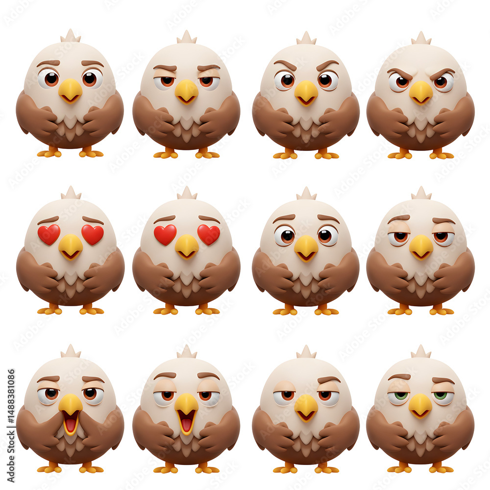 Fototapeta premium Cute cartoon eagle expressions set for illustration design elements