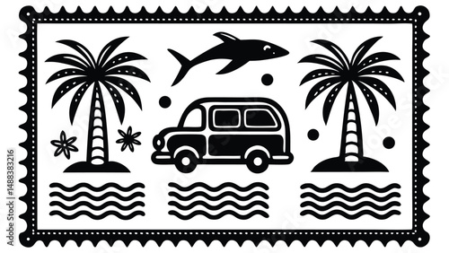 Retro Postage Style Icons Collection for Travel