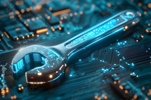 Digital engineering abstract concept of circuit board repair and maintenance
