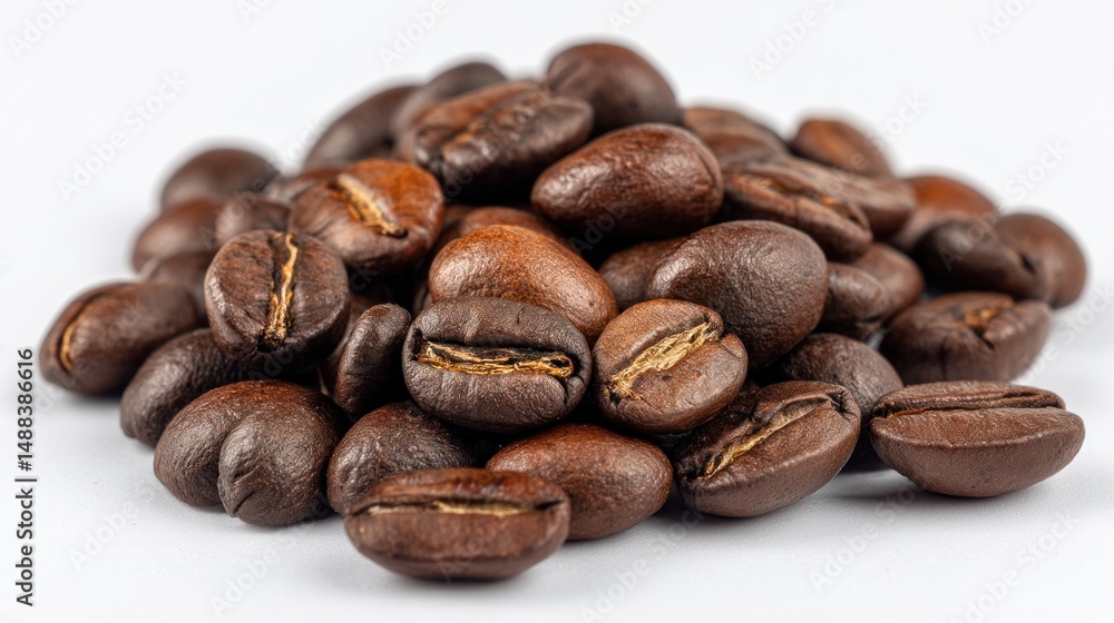 Naklejka premium Roasted Coffee Beans: A Close-Up of Rich Brown Coffee Beans