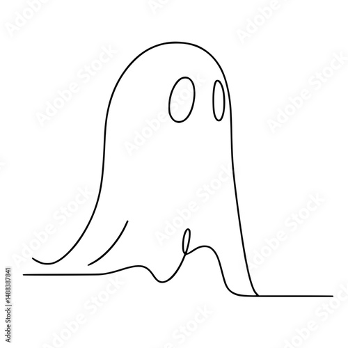 Line drawing of a ghost in minimalist style on a transparent background  